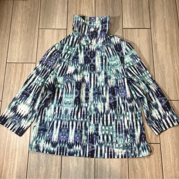 Chico’s Commodore Elksa 3/4 Jacket Sz 2 Large Purple Turquoise Multi Full Zip - Picture 1 of 5